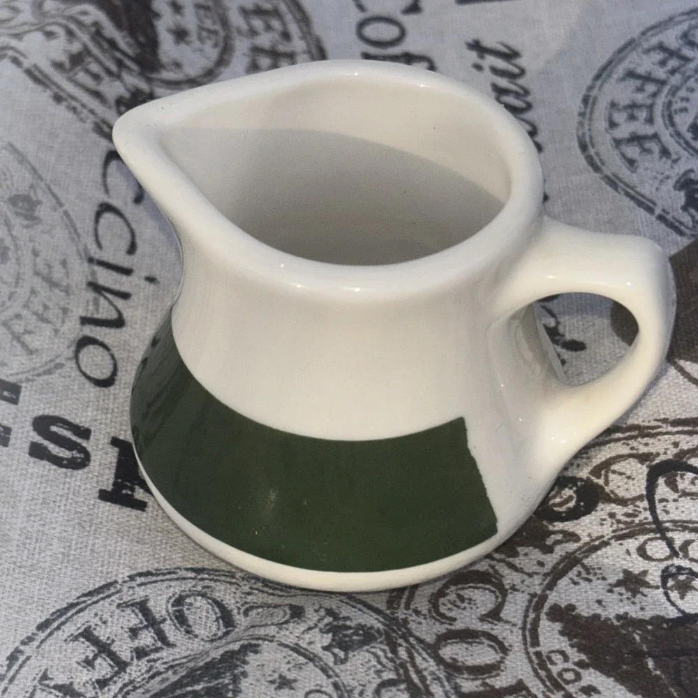 Vintage Homer Laughlin White & Green Creamer Farmhouse Restaurant Ware 2.75